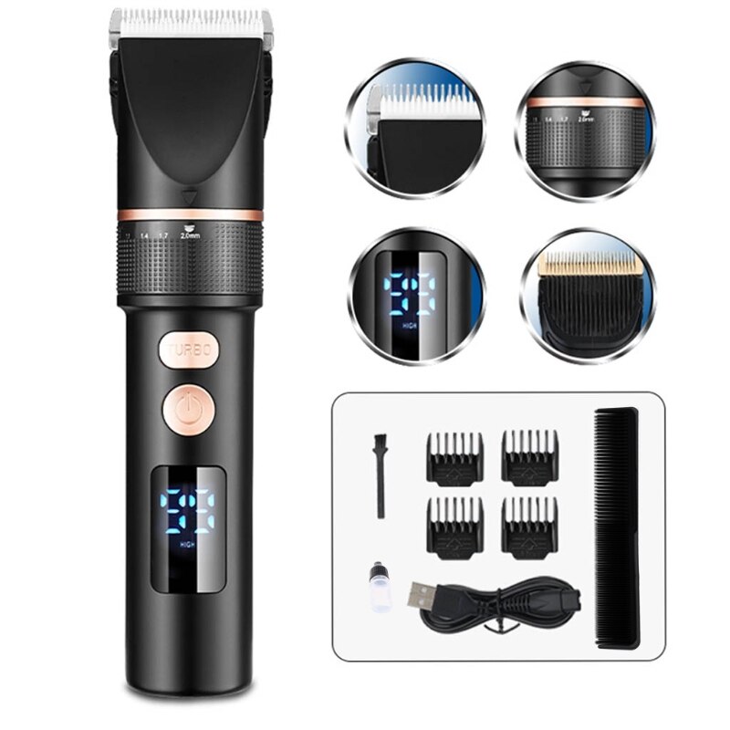 Adjustable Hair Clippers for Men with 6 Guide Combs LED Display Hair Trimmer P9YD