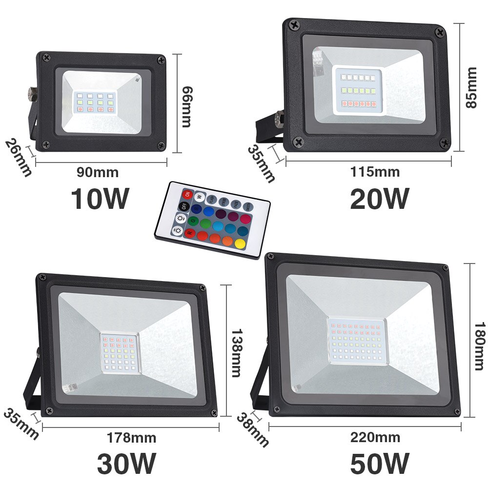 Led flomlys 10w 20w 30w 50w spotlight rgb/kaldhvit / varmhvit utvendig spotlight  ip65 led utelys