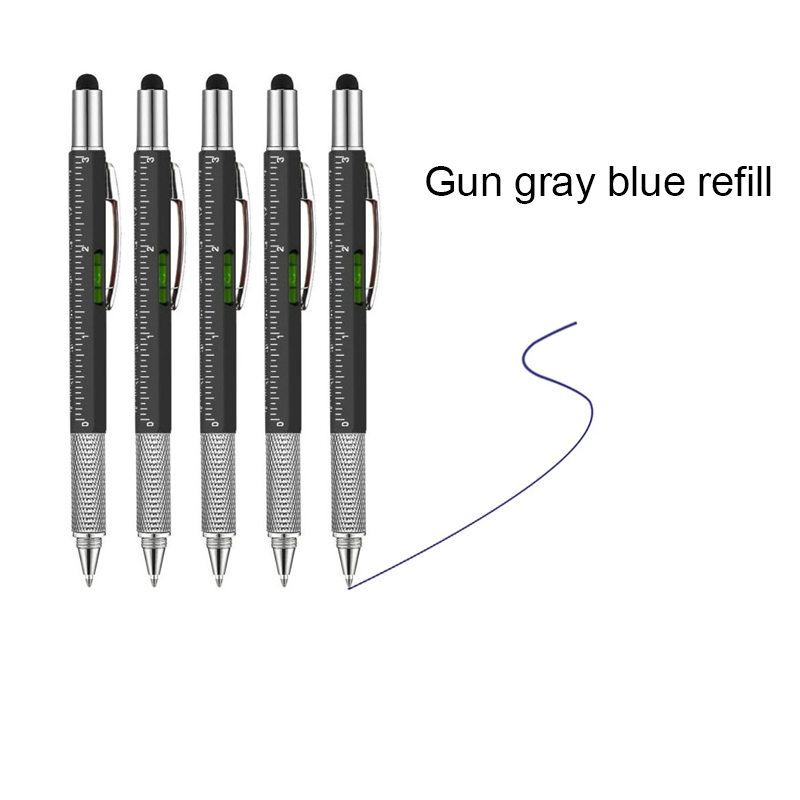 5/10 Stück 7in1 Multifunktionaler Kugelschreiber Handwerkzeug Messtechnik, Lineal, Schraubendreher, Touchscreen-Stift, Wasserwaage: Braun / 32mm