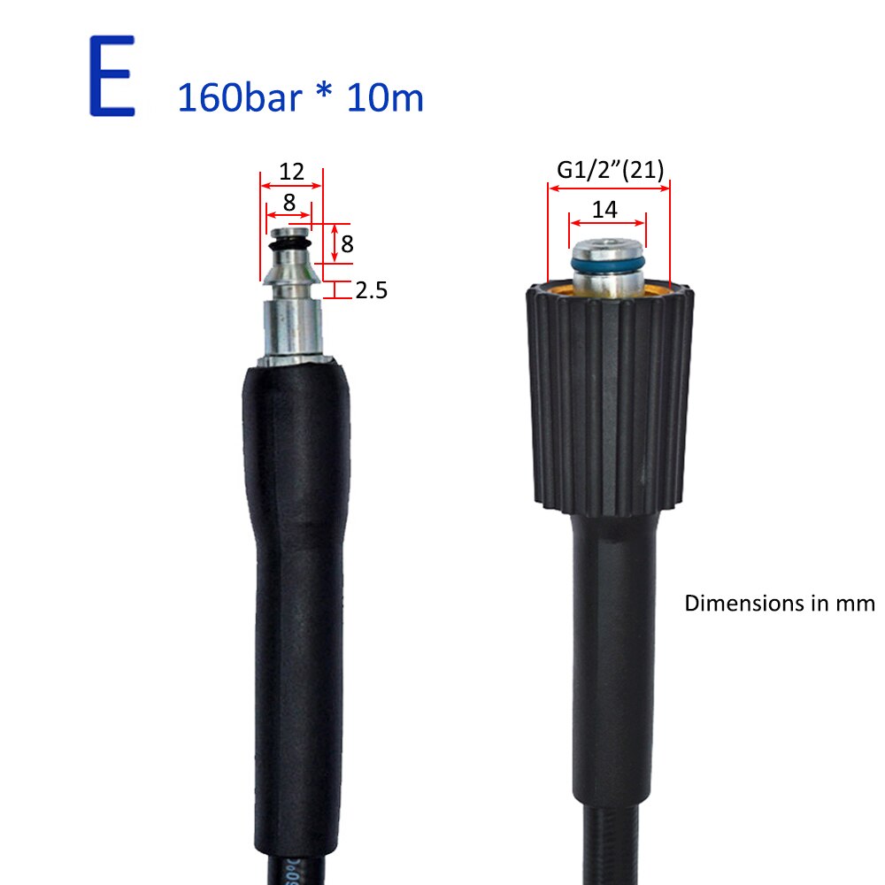 Manguera para lavado de coche de alta presión de 10 metros de largo, manga para lavar, limpieza, extensión, compatible con Bort, Hammer, Huter, Kohler, Daewoo, Sterwins: Silver