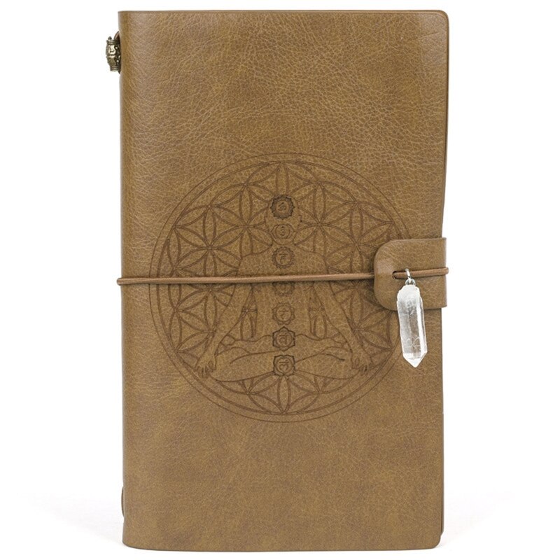 Brown Leather Notepad Elastic Closure Writing Notebook for Office Home School 101A: White crystal