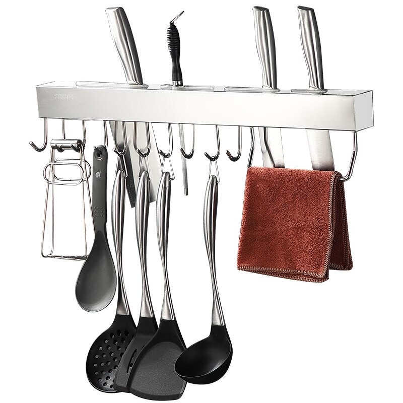 Stainless Steel Rack Punch-free Multifunctional Knife Holder Simple Kitchen Black Knife Holder Wall Hanging Kitchen Rack