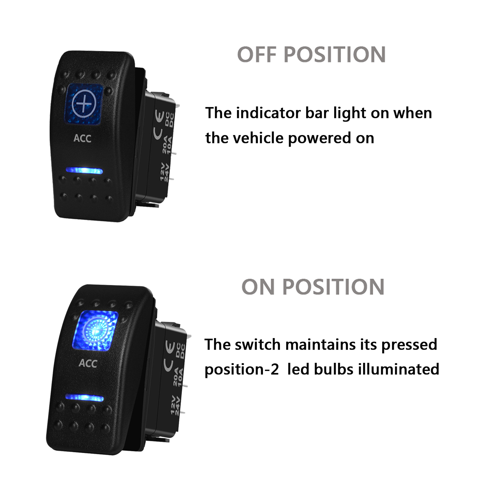 Barre lumineuse Led bleue 12V, interrupteur à bascule antibrouillard, 5 broches ON-OFF, 3 positions, interrupteur à bascule pour voiture, bateau, Yacht marin 12V/20Amp