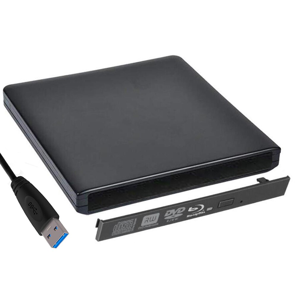 Caja de unidad óptica externa para ordenador portátil y Mac carcasa de Metal negro de 9,5/9,0mm con USB 3,0, caja de unidad SATA CD/DVD Blu-Ray: 9.5mm Blu-Ray
