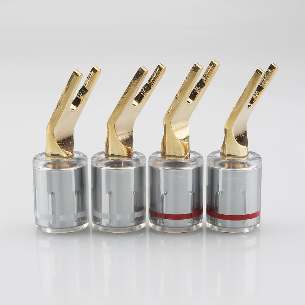 Gold plated Spade plug for speaker cable Screw Locking banana Connector HIFI Fork Plug