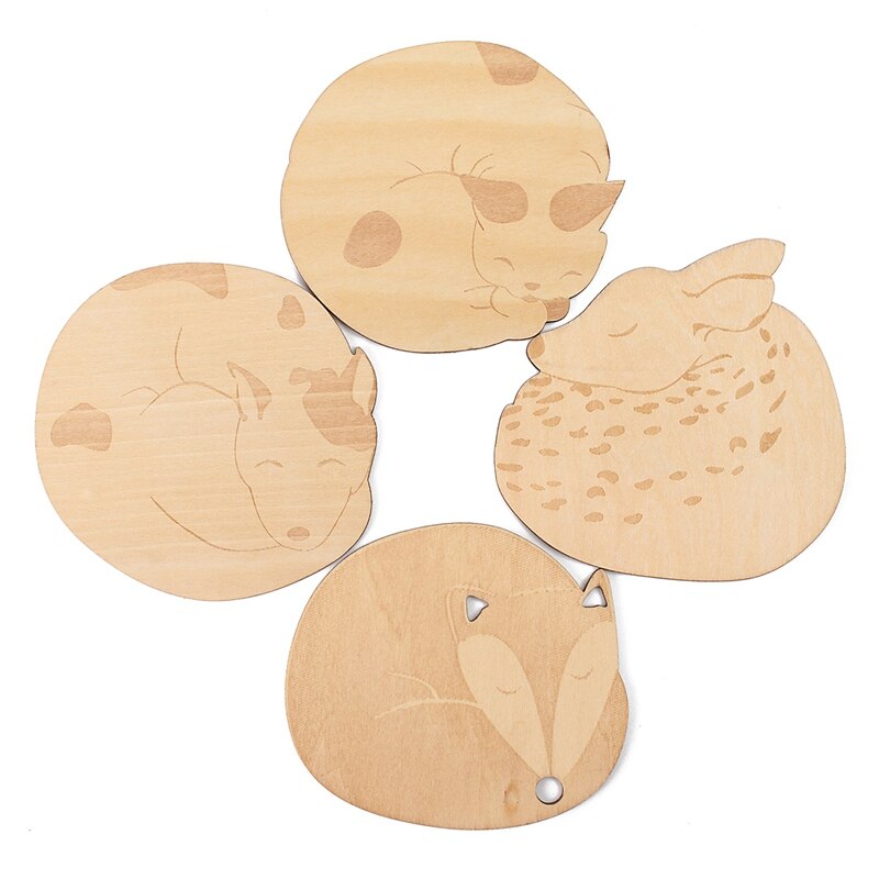 Arshen Lovely 4 unids/set gato zorro perro venado tallado posavasos de madera para taza almohadilla aislante térmico mantel estera de mesa de cocina: Default Title