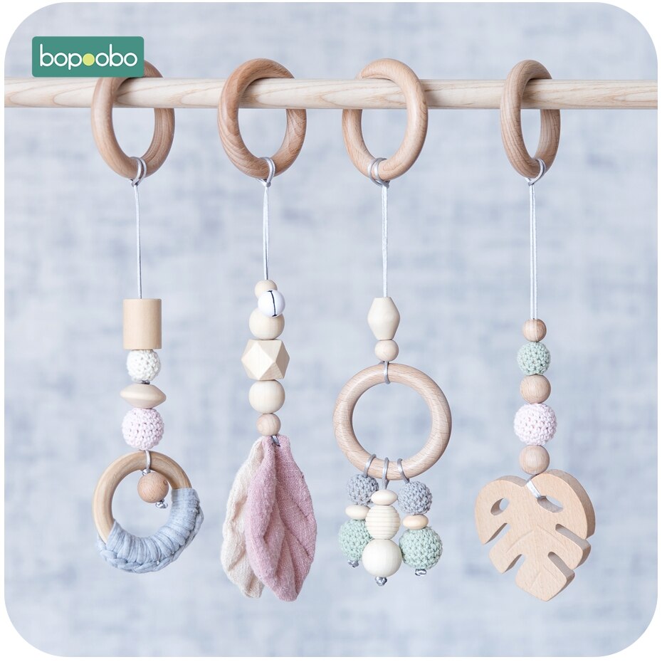 1set Animals Wooden Pendant Baby Play Gym BPA Free Food Grade Wooden Teether Toys Interactive Baby Birth Wooden Blank Toys