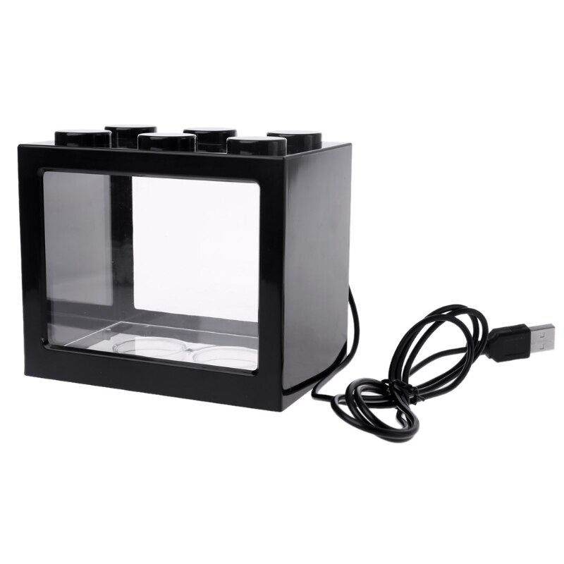 Usb mini akvarium fisketank med ledet lampe lys betta fisk slåss sylinder: Svart