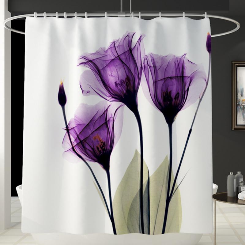 Purple Lotus Shower Curtain Flower Print Shower Curtain Pedestal Rug Lid Toilet Cover Mat Bath Mat Set For Bathroom Decor: 1pc