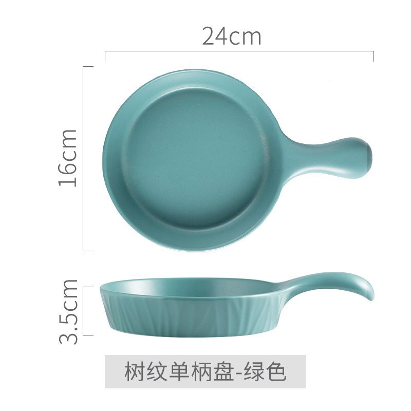 European Ceramic Handle Plate Matte Western Steak Pasta Plates Porcelain Fruit Salad Pizza Bakeware Dishes Food Tray Dinnerware: green