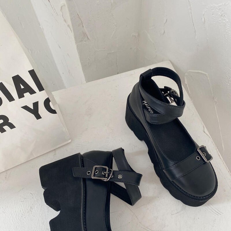 Platåklackar för kvinnor casual creepers punkskor dam kilar platform pumps korsbandsskor dam harajuku skor