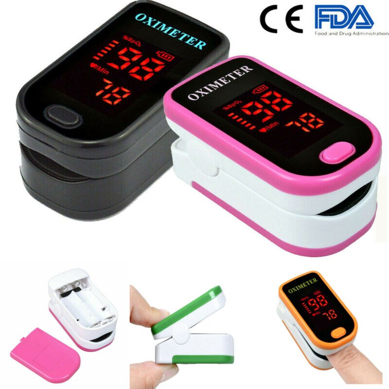 LED Finger Pulse Oximeter Blood SPO2 Oxygen Level PR Saturation Heart Rate Patient Monitor Party Favor Pouch&Lanyard