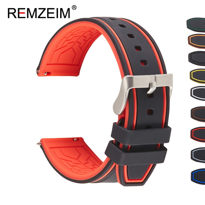 Premium Siliconen Horloge Band Quick Release Rubber Horloge Band 20Mm 22Mm 24Mm Horloge Band Horloge Vervanging Horlogeband groen: red-black / 22Mm