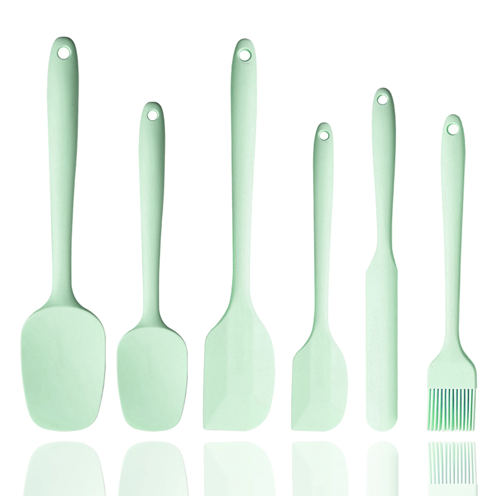 Graues 6-teiliges Silikon-Spatel-Set, lebensmittelecht, antihaftbeschichtet, hitzebeständige Spatel, Wender zum Kochen, Backen, Mischen, Backen: green