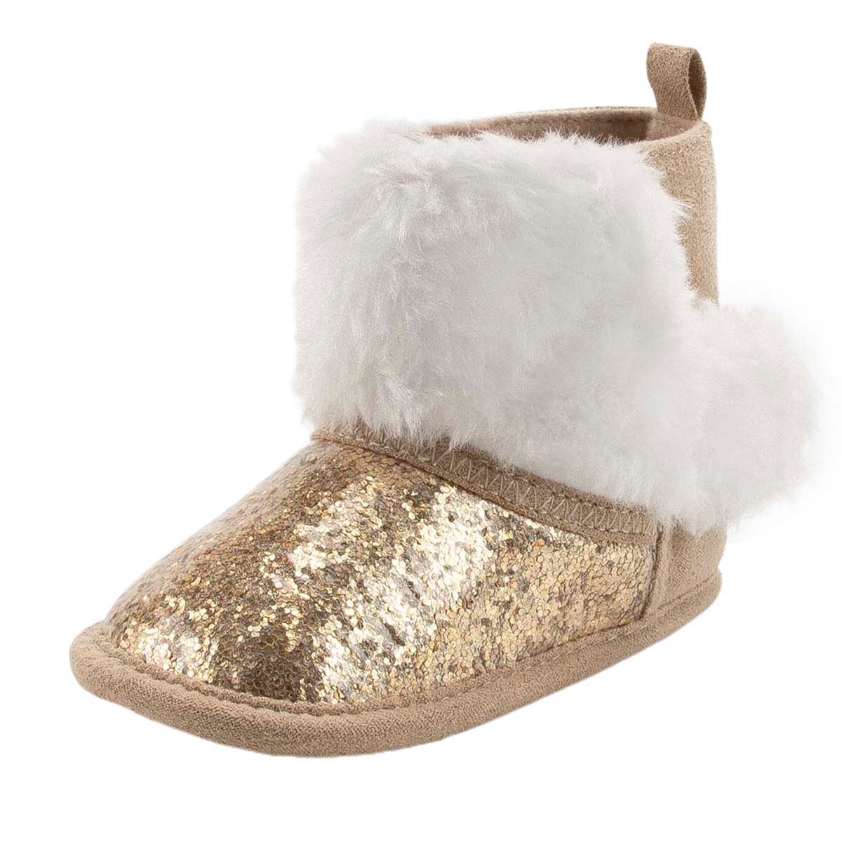 Bebé niños niñas nieve botas de suela suave brillo lentejuelas piel tobillo Anti-Slip un par de niño pequeño invierno cálido primeros zapatos de andar: B / 13-18 meses