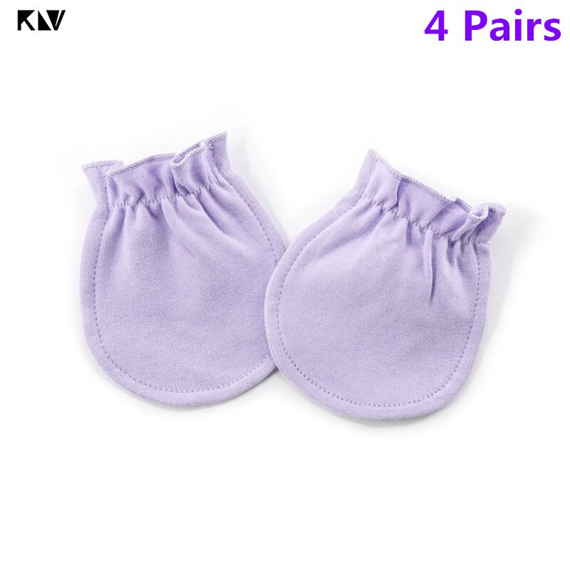 4 pares bebê luvas de algodão recém-nascido infantil elástico proteção rosto anti agarrar respirável anti riscando luvas quentes: Purple