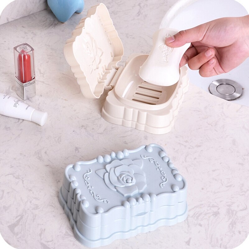 Rose Gesneden Draagbare Zeep Box Case Holder Container Wassen Stofdicht Zeep Case Home Badkamer Accessoires Zeepbakje Opslag case