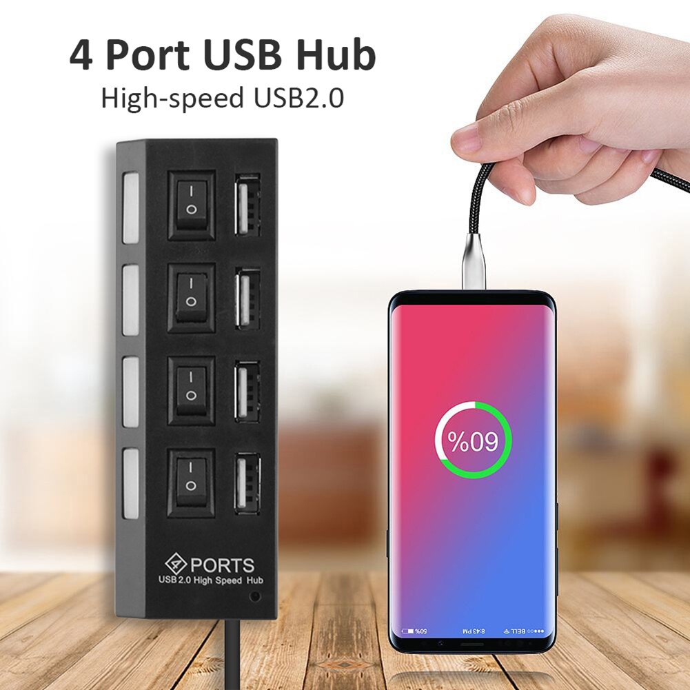 Multi USB Hub 480Mbps USB 2.0 Adapter High Speed Expander Splitter with Switch for Household Computer Accessories