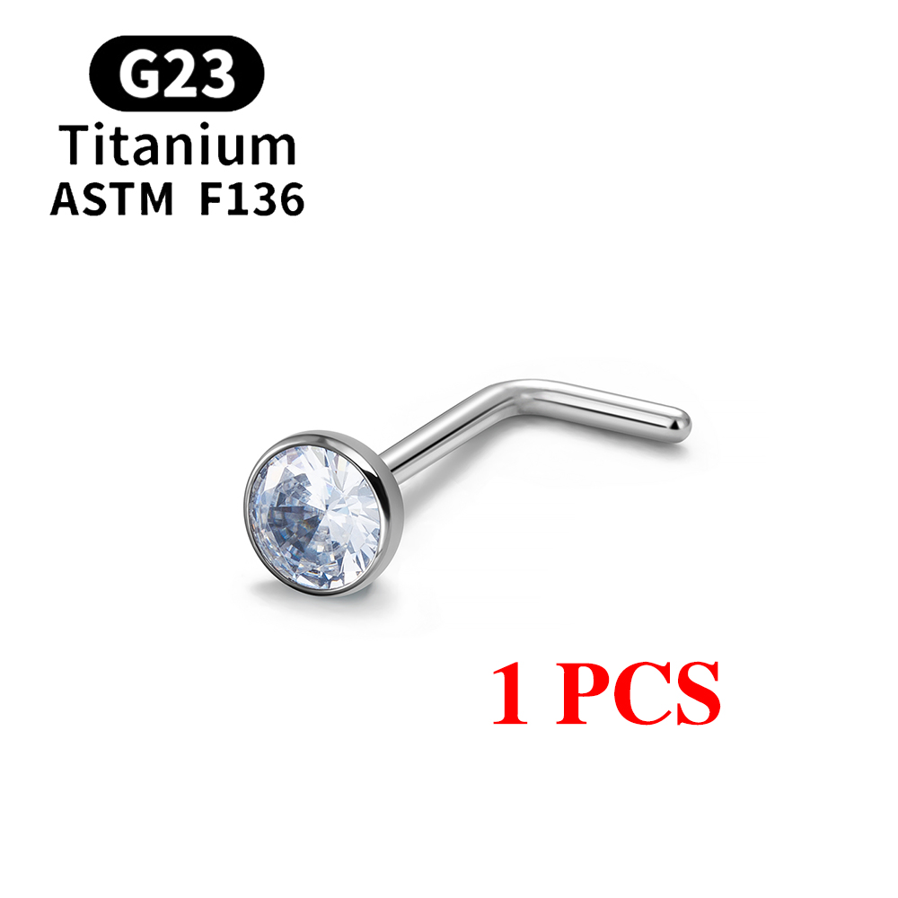1/10 Uds ASTM F136 G23 Piercing de titanio para la nariz 20G tachuelas para la nariz en forma de L con circonita 2-3mm anillos para la nariz joyería para Piercing de la nariz: Negro / Color amarillo dorado claro