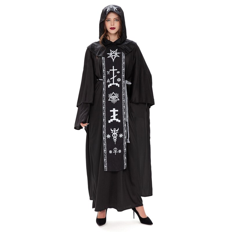 Disfraz de Halloween de mago Unisex para hombre y mujer, Túnica de monje Medieval, vampiro, disfraz de monje antiguo cristiano
