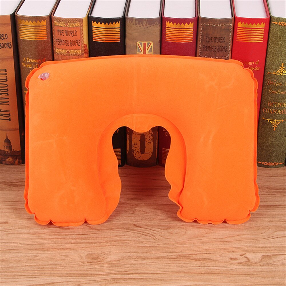 Inflatable U-shape Pillow Velvet Outdoor Air Pillow Sleep Cushion Travel Bedroom Car Beach Plane Rest Head Relax Home Textile: orange