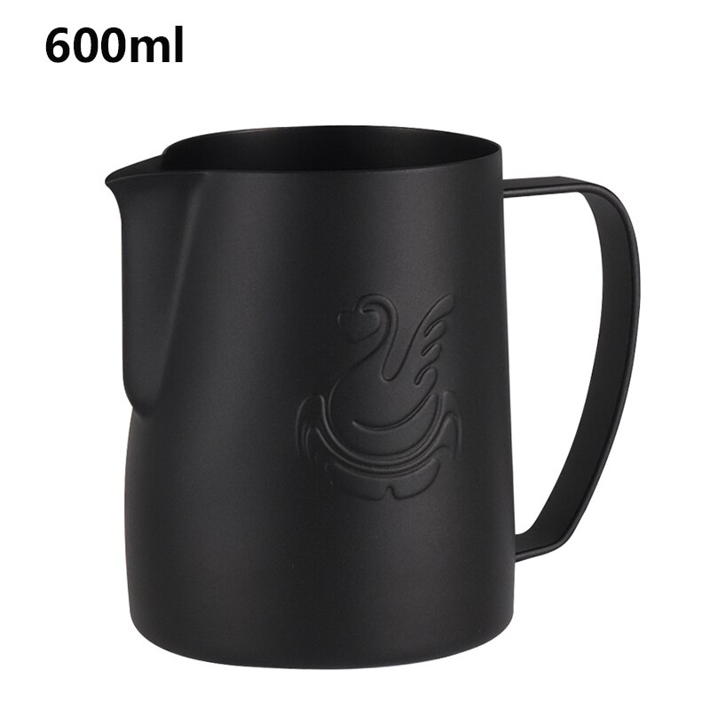 JIBBI Milk Steaming Frothing Pitcher Stainless Steel Non-Stick Milk Jug Pull Flower Cup Perfect for Coffee Cappuccino Latte 600: Black Teflon