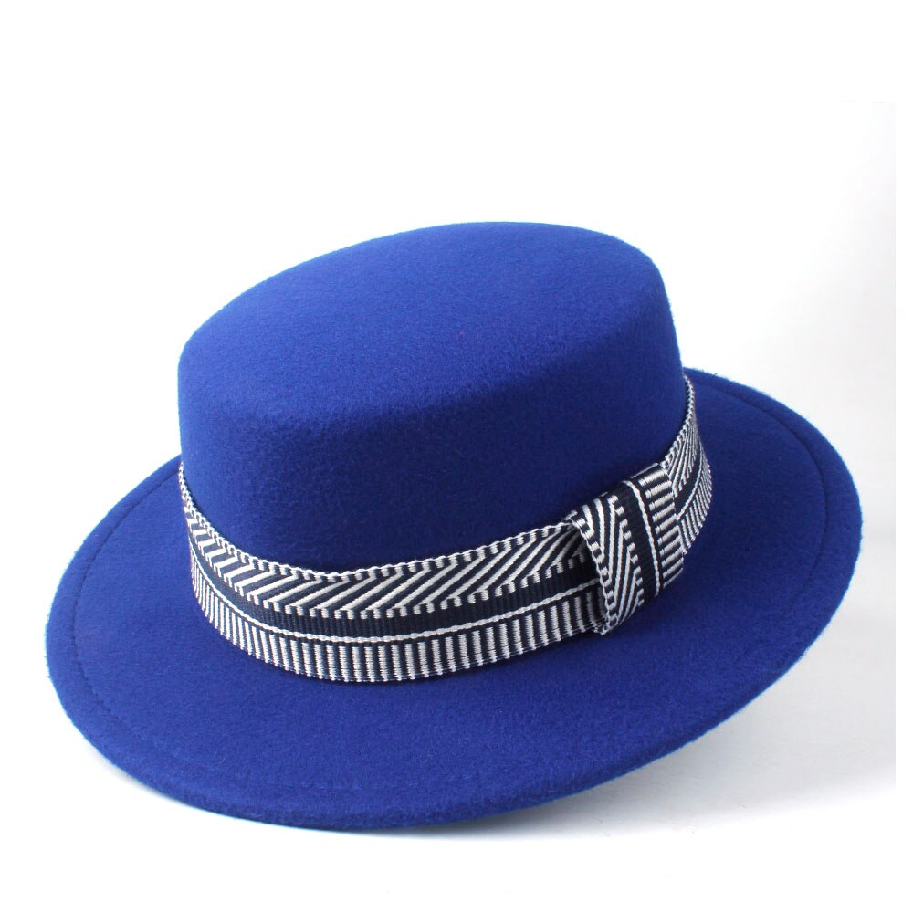 Men Women Flat Top Hat Winter Wide Brim Hat Friend Party Hat Wool Trilby Hat Size 56-58CM: Blue