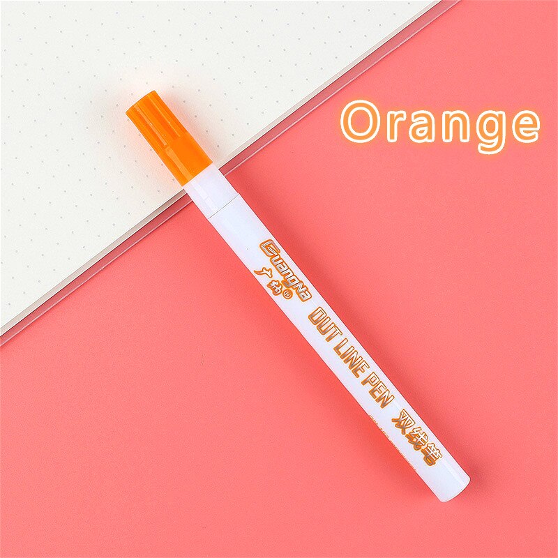 LLD 12Colors Metallic Double Lines Highlighter Out Line Pen Stationery Art Drawing Art Marker Calligraphy Lettering Scrapbooking: E