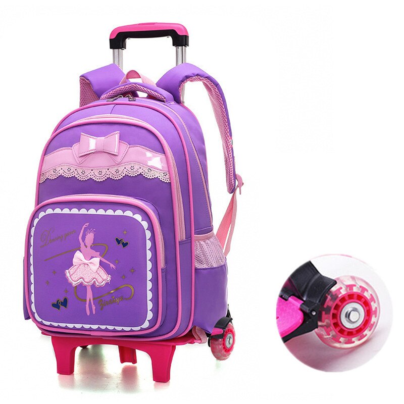 Cartoon 2 Wheels Girls Trolley School Bags Backpack Detachable Children Rolling Book Bag Waterproof Travel Bags Mochila: purple 2 wheels