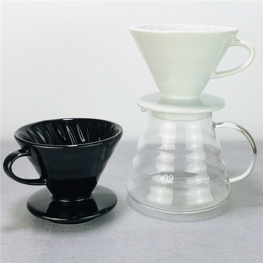 Ceramic Coffee Dripper Engine V60 Style Coffee Drip Filter Cup Permanent Pour Over Coffee Maker with Separate Stand for 1-4 Cups