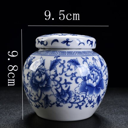 Blue and White Porcelain Storage Jar Ceramic Round Flower Pattern Tea Box Multifunctional Ceramic Jar Food Container Classic Art: A