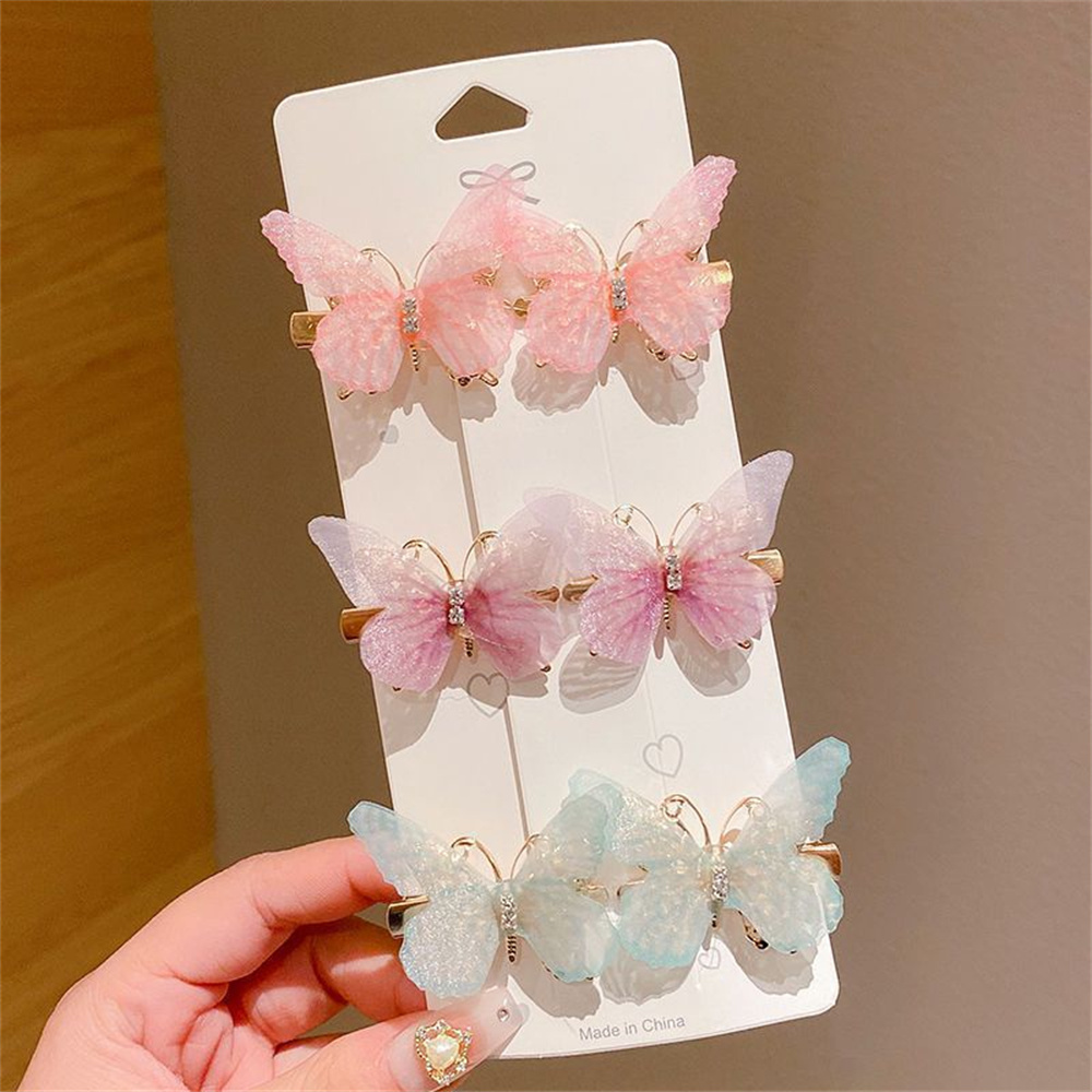 6 stks Kleurrijke Vlinder Haarspelden Set Peuter Meisje Haarspeldjes Vrouwen Zoete Kant Pony Haarspeldjes Regenboog Hoofddeksels Ornament: GRIJS