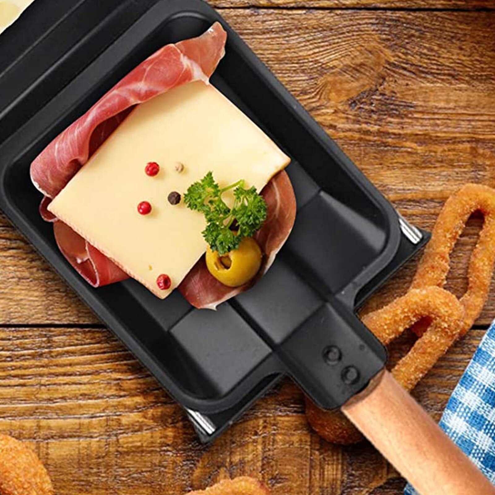 Cheese Melter Raclette Grill Nonstick Raclette Grill Set Mini Cheese Melting Pan with Wooden Handle Oven Grill Plate Accessories