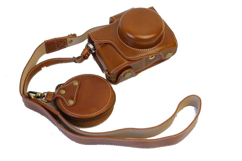 Luxury Pu Leather Video Camera Case For Olympus EPL7 EPL8 E-PL8 14-42mm Camera Bag Open Battery _+ strap + Mini Pouch: Brown