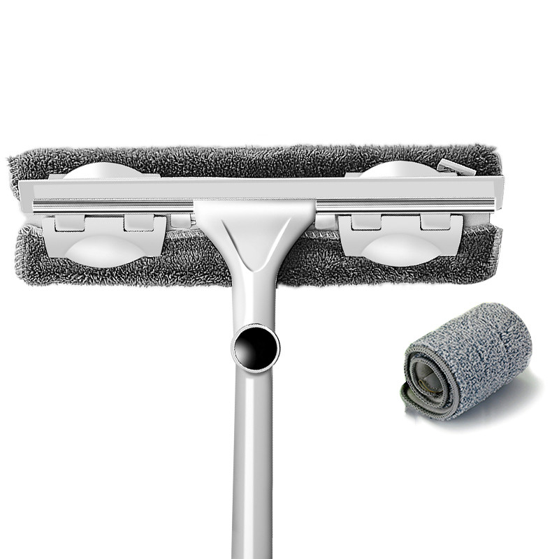 Telescopic Rod Glass Washing Cleaning Mop Windows Wiper Tool Washer Long Handle Brush Window Cleaner Product for Household: Beige
