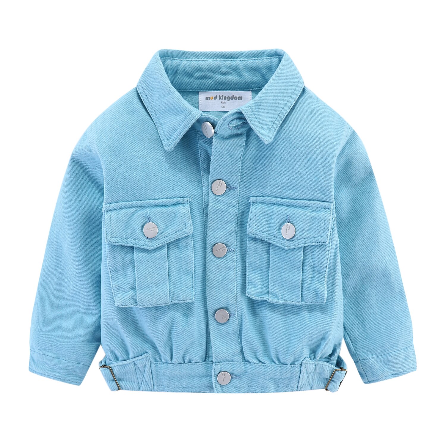 Mudkingdom Pocket Meisjes Denim Jas Lente Mode Lange Mouw Tops Kinderen Lente Jean Jas Meisje Button Down Kids Kleding: 2T