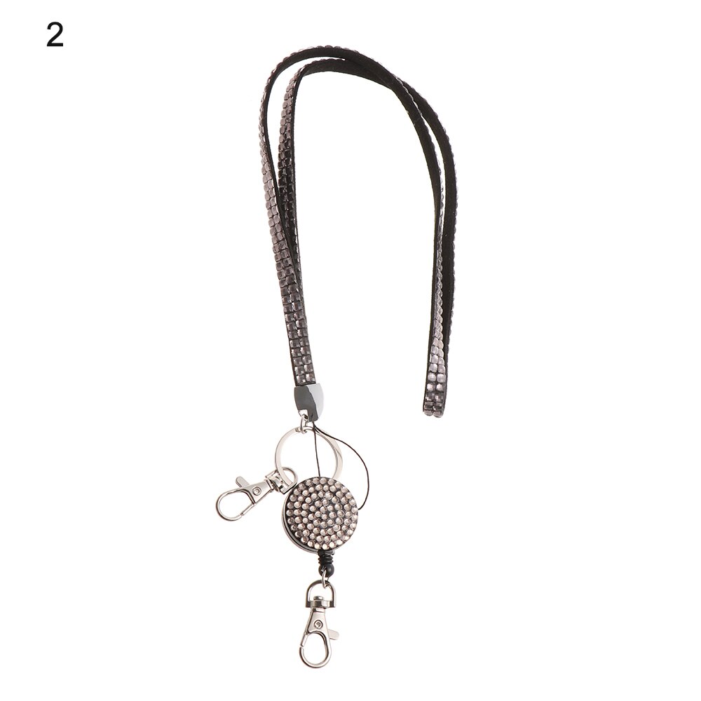 ID Card Holder Neck Strap Rhinestone Retractable Reel Necklace Hanging Rope Lanyard Lightweight: Gray