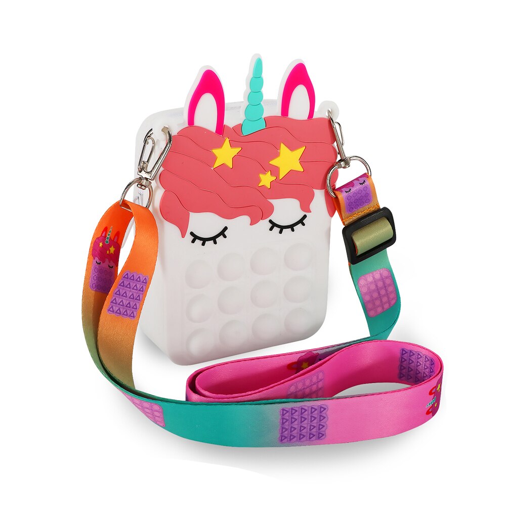 Push bubble pop it fidget mini enhjørning veske,nøkkelveske liten veske fidget sanseleker crossbody veske skulderveske barneleke: Hvit