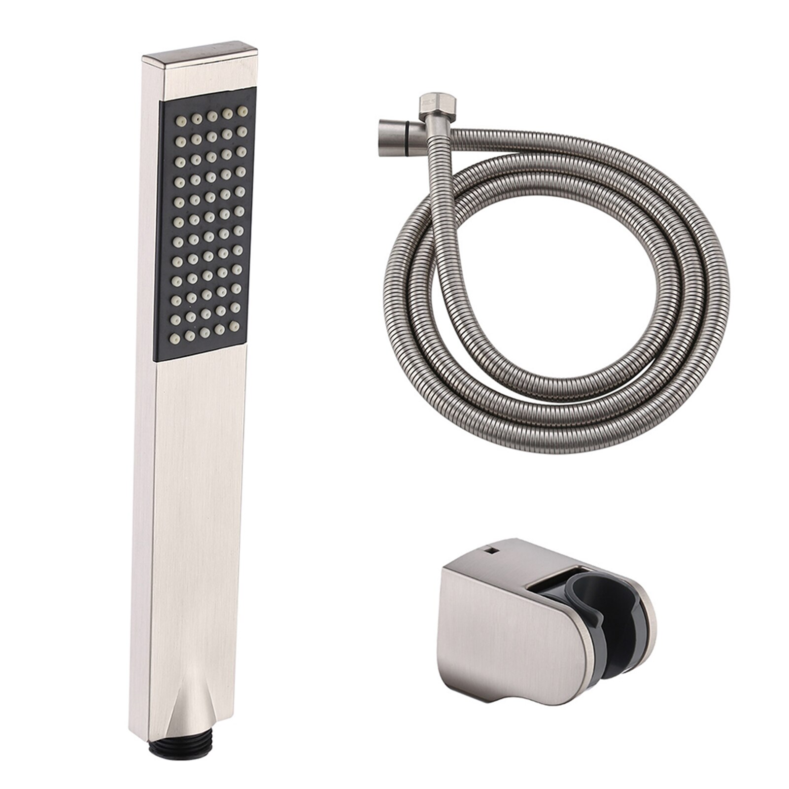 Handheld Brass Square Shower Head Set Home Modern Hotel Accessories With Hose And Holder Easy Install Wall Mounted Bathroom: Wire Drawning