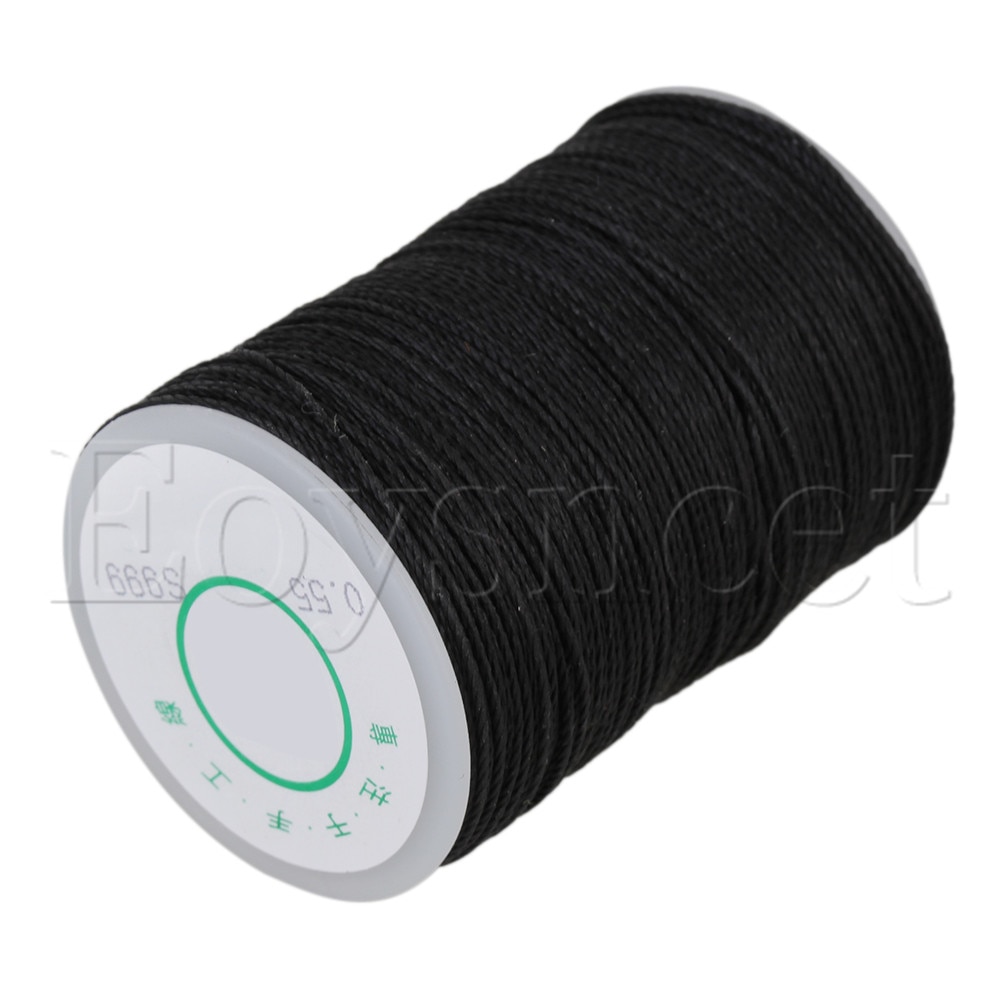 Artesanía de costura de cuero negro, hilo encerado de poliéster redondo, 0,55mm, 113m