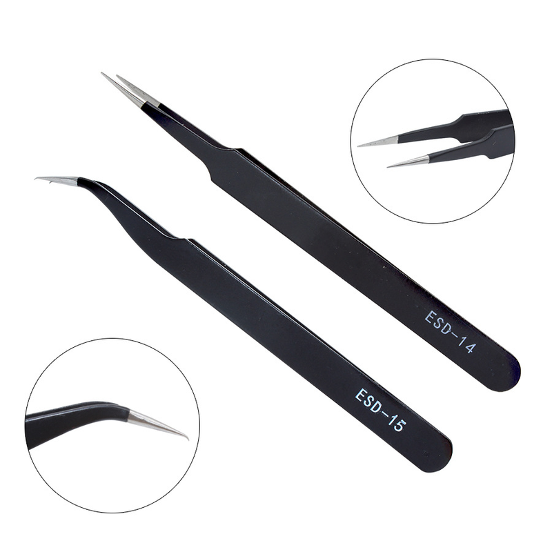 10 model metal anti-static bending straight tip tweezers precision welding electronic ESD tweezers for soldering smd tool set