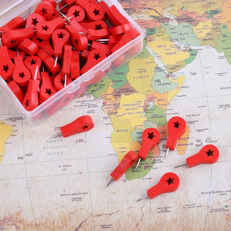 80Pcs Map Markers Wooden Drawing Photo Wall Studs Cork Board Push Pins Thumbtack Q6PA