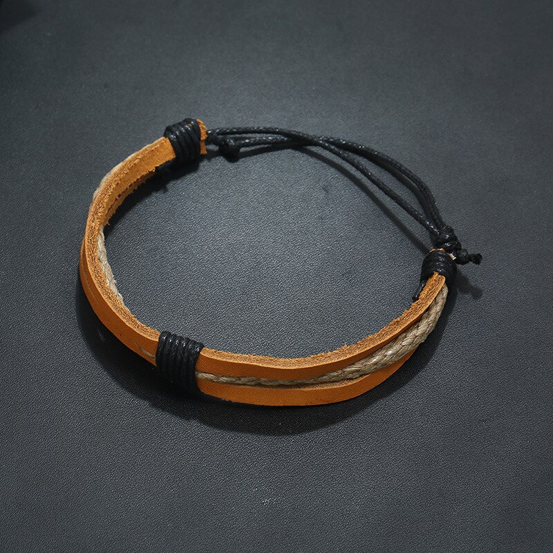 Vintage Rope Braided Leather Bracelets for Men Multilayer Lace up Wrap Bracelets&Bangles Jewelry for Male Daily