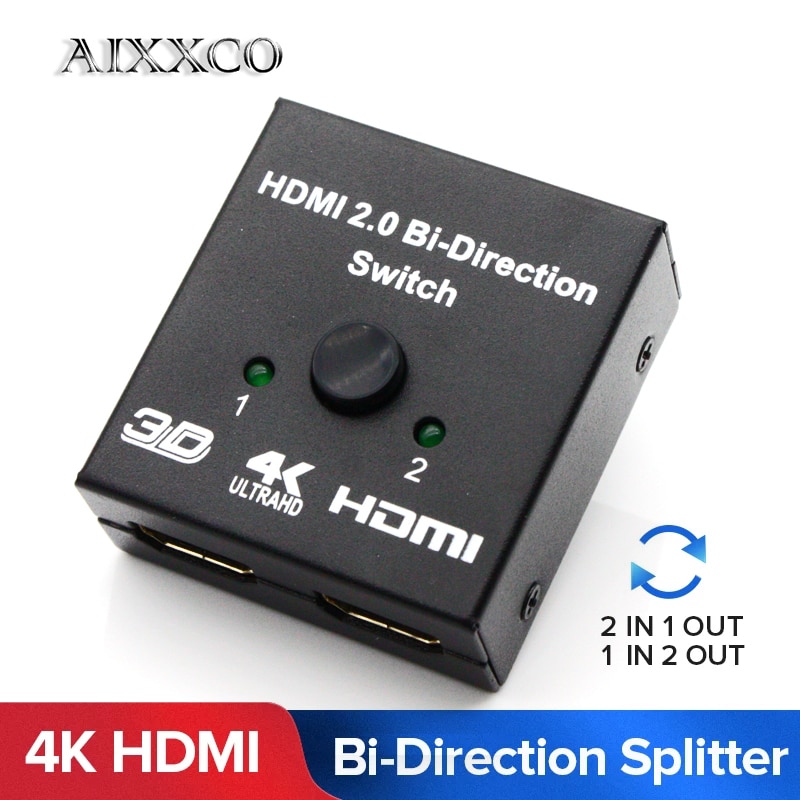 AIXXCO HDMI Switch Bi-Richting 4 K HDMI Switcher 2 in 1 out HDMI Splitter 1x2/ 2x1 Adapter out Converter voor PS4/3 TV Box