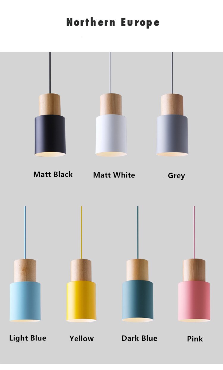 Nordisk stil tre pendel moderne belysning svart pendel fargerik aluminiumsarmatur kjøkkenlampe restaurant lys: Gul
