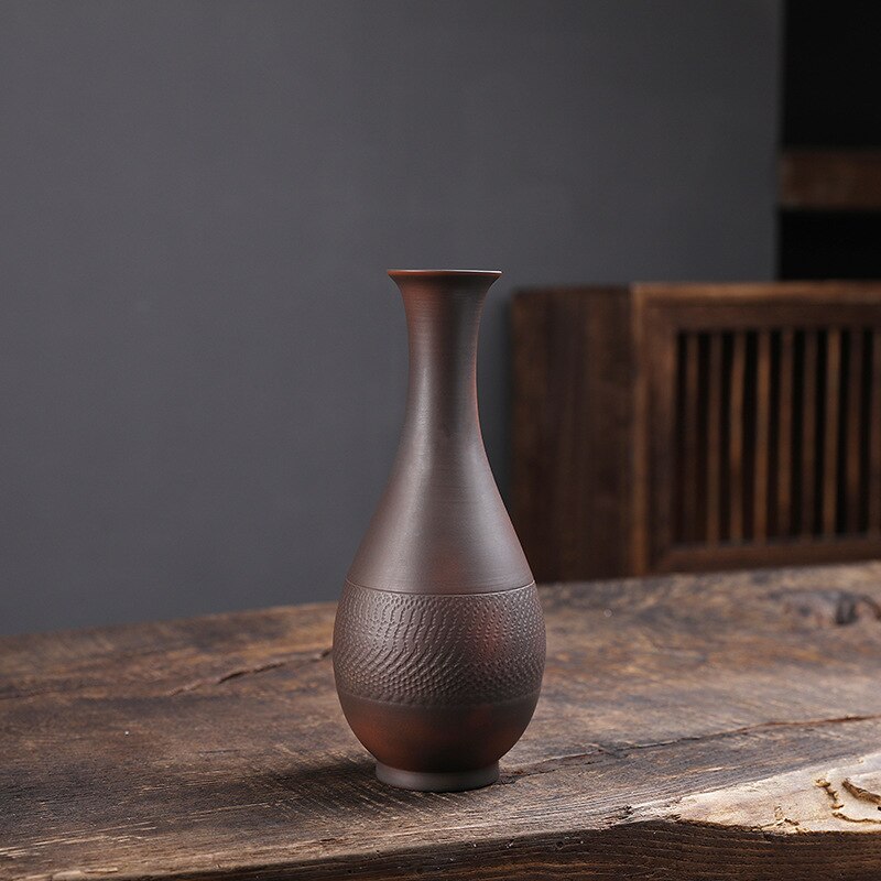 Purple Pottery Retro Ceramic Vase Personality Mini Flower Vase Hydroponic Flower Arrangement Home Ornament: 5.8cm ahd 13cm