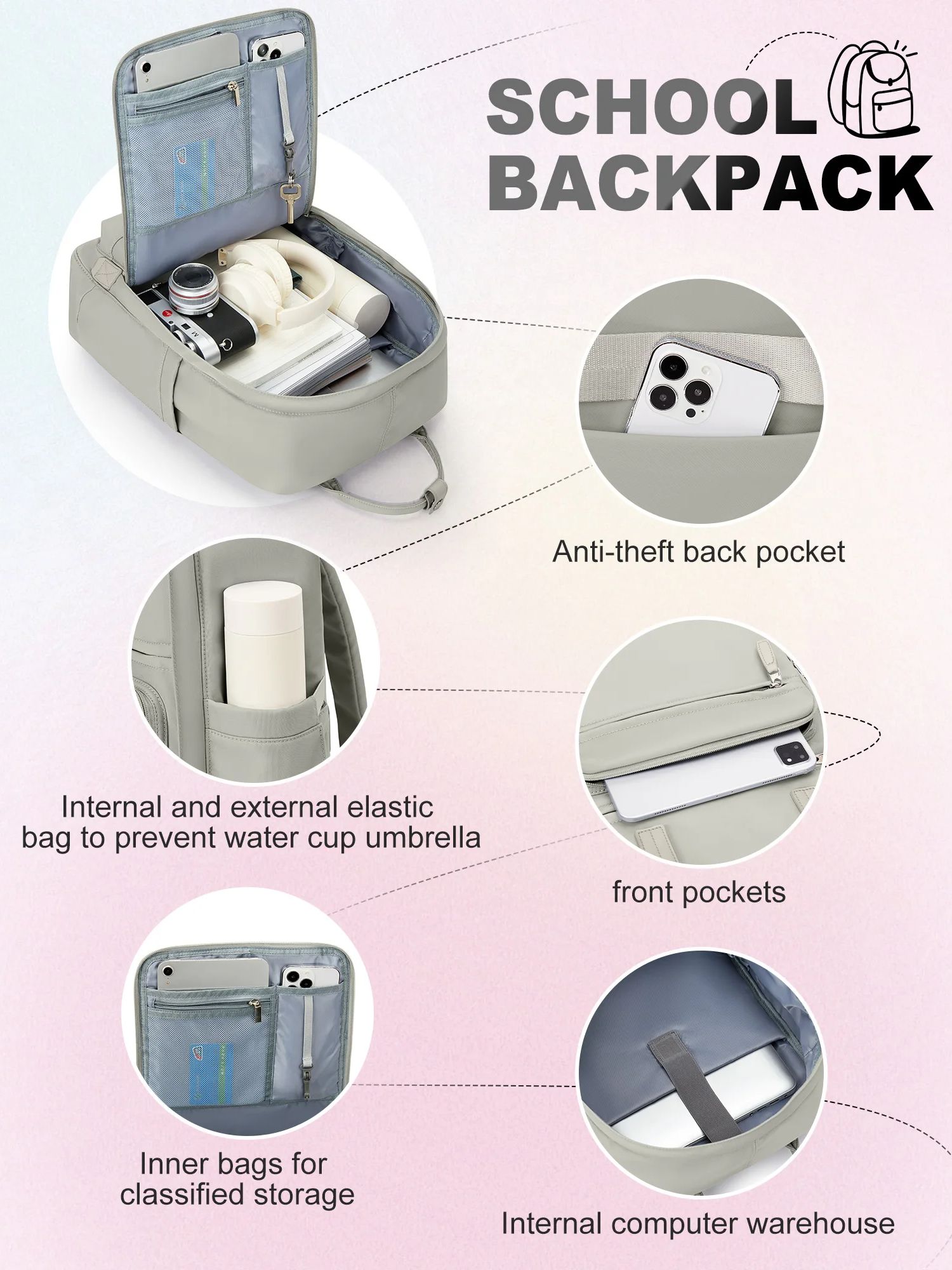 Mädchen Schult asche Laptop Rucksäcke Frauen Pendler Nylon informellen Rucksack, lässige Jugend schule Bücher tasche 2024 Hochschule Rucksack