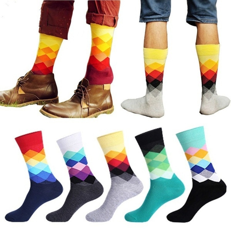 European Men's Socks Classic Colorful Sox Man Cotton Crew Casual Sport Socks Stripe and Cell Socks 1 Pair Socks Large Size Sox