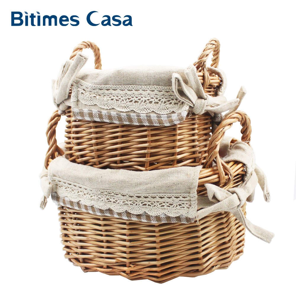2PCS hand-made wicker storage basket set flower storage vase home collection organize basket