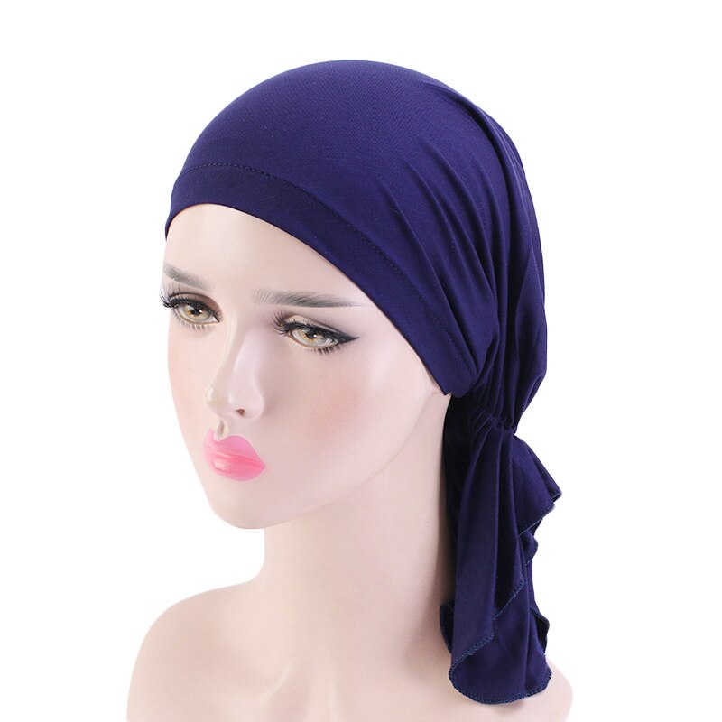 Foulard en bambou et coton pour femmes musulmanes, Bonnet de chimio, accessoires pour cheveux, bandana anticancer, couvre-chef, chapeau de Pirate: 463 Navy